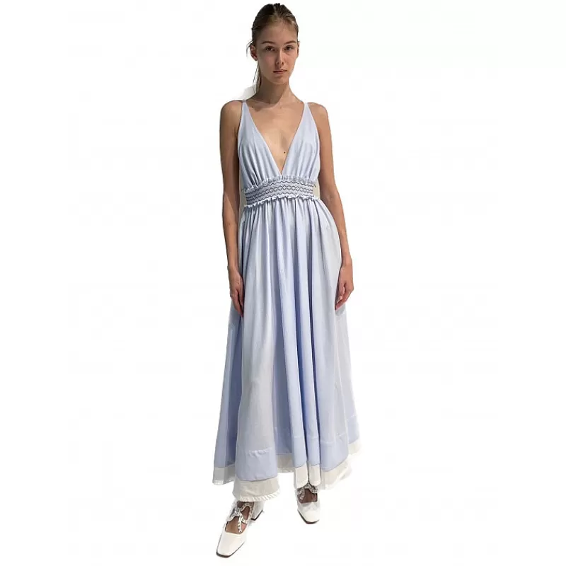 Vivetta Abito Oxford Con Ricamo A Punto Smock New