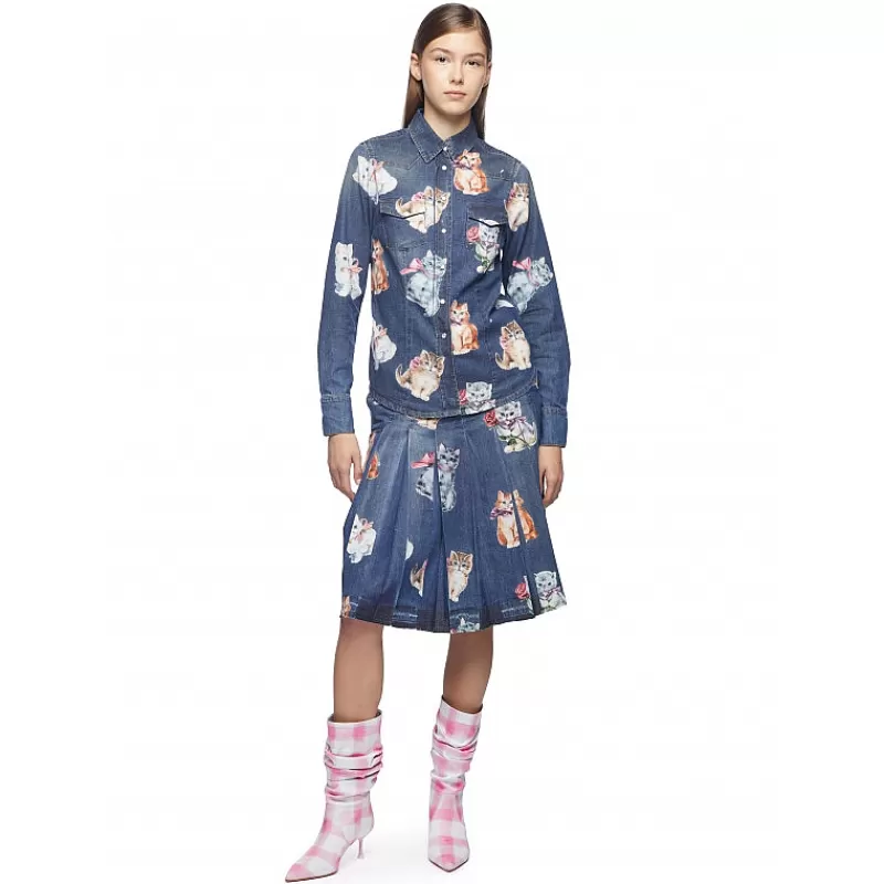 Vivetta Camicia In Denim Stampa Gatto Flash Sale