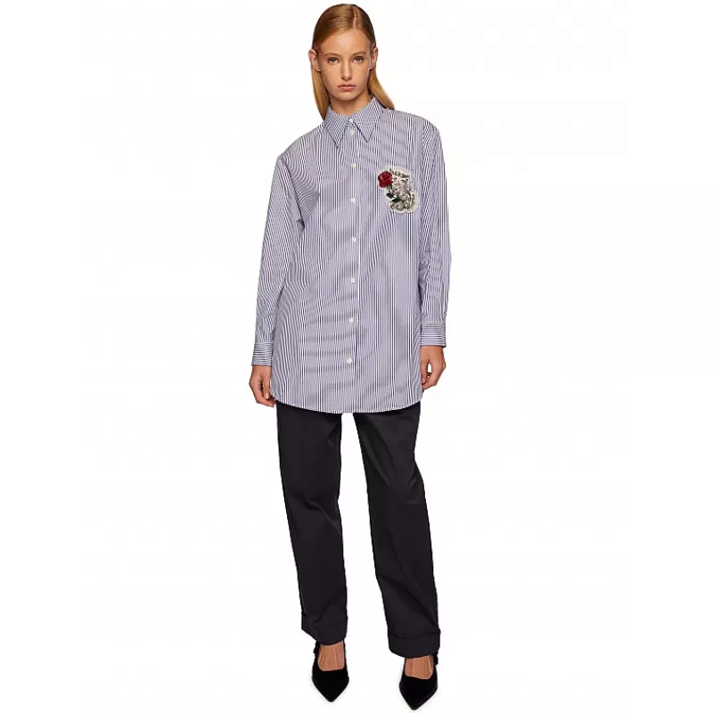 Vivetta Camicia Righe Ricamo Gatto Flash Sale