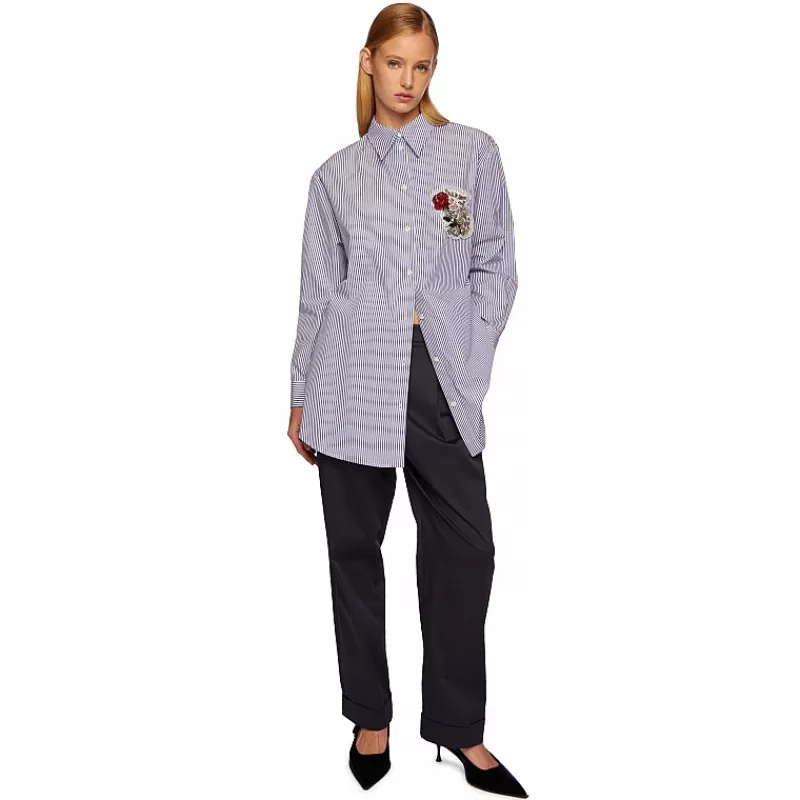 Vivetta Camicia Righe Ricamo Gatto Flash Sale
